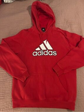 adidas Red Hoodie with Black and White Logo